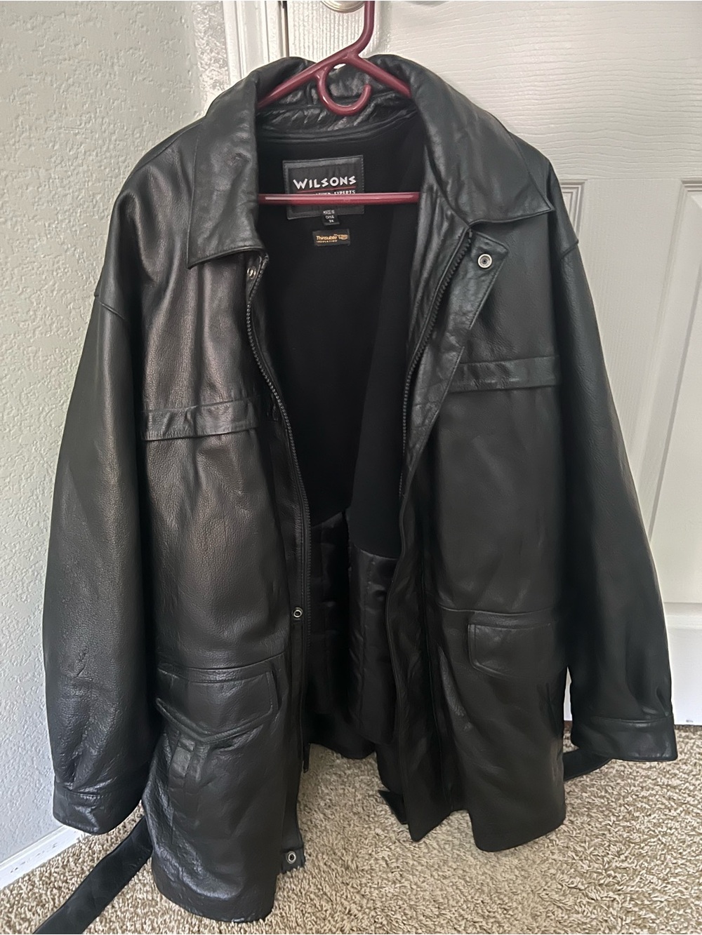 Wilson Black Leather Trench Coat with Front Pockets